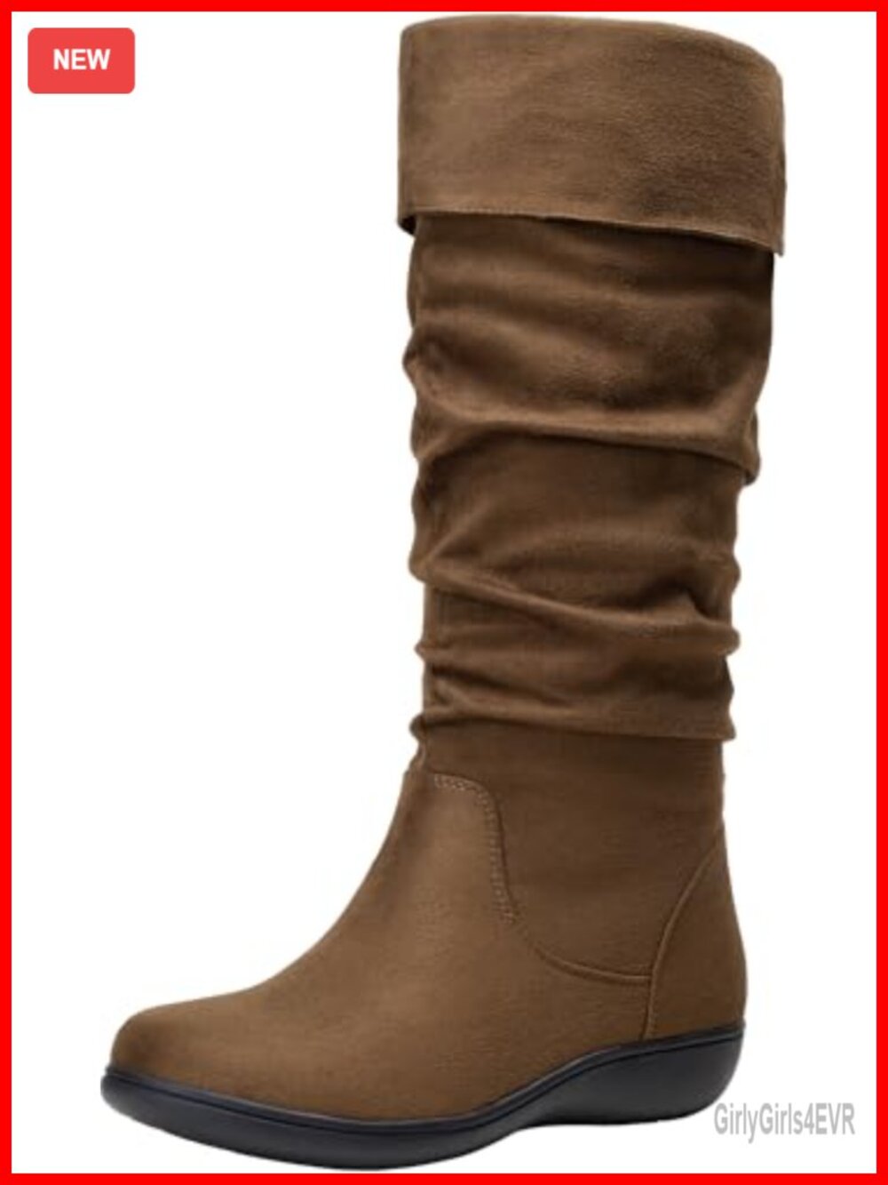Slouch Knee High Boots Suede Flat Comfort Round Toe Pull On